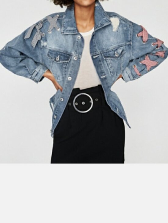 Zara Jackets & Blazers - Zara Distressed Ribbon Jean Jacket Sz Small Denim Boho Western Edgy Soft-Grunge